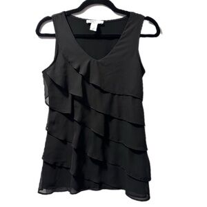 White house black market Black Ruffled Sleeveless Top xs